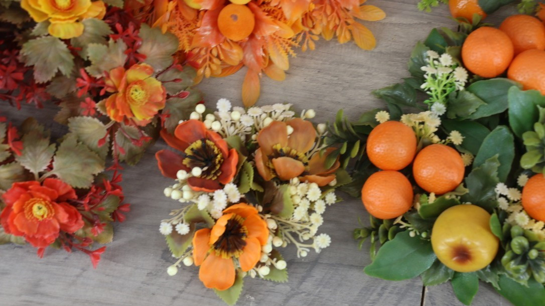 Lot 12 Vintage Artificial Fall Floral Candle Rings Table Centerpieces Autumn