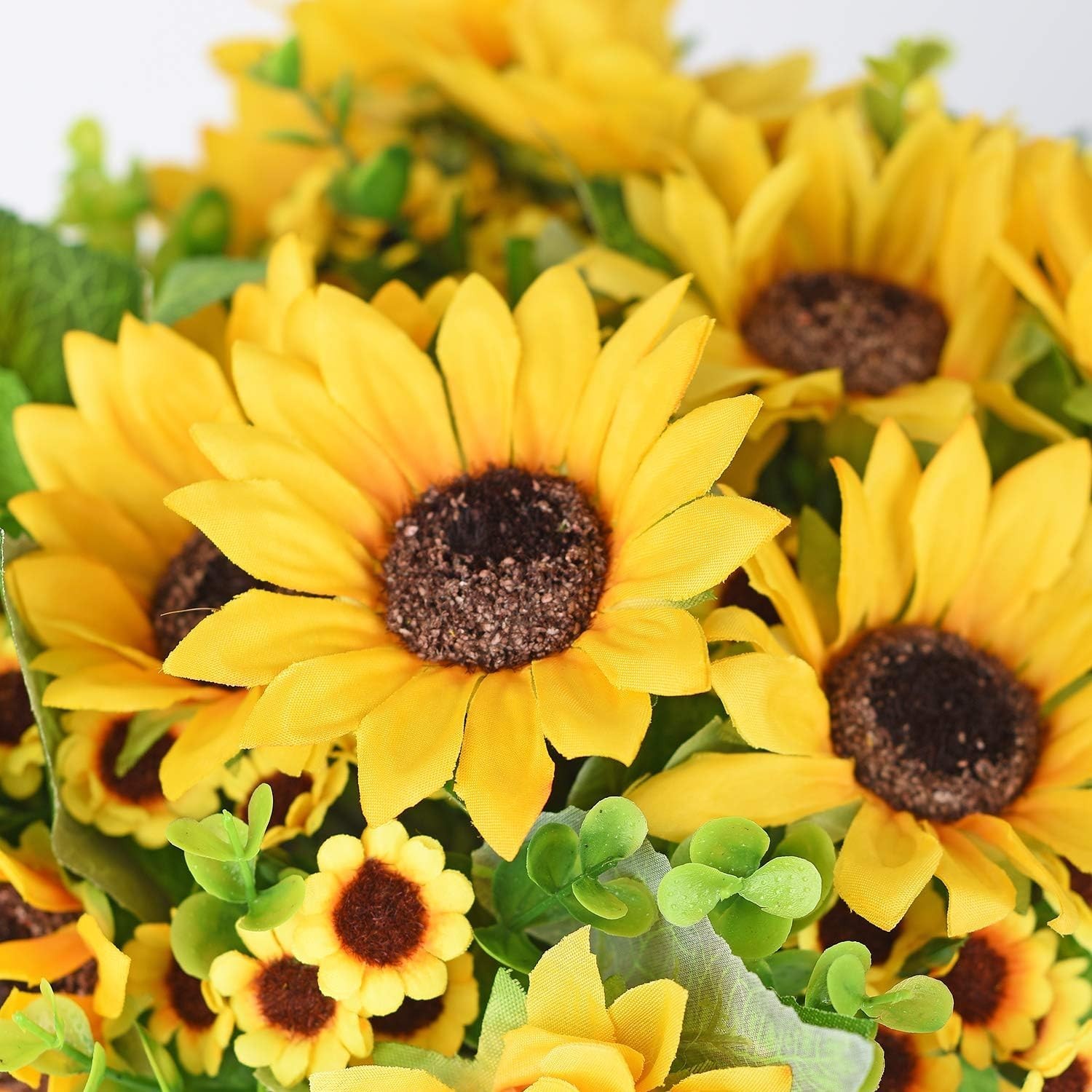 Artificial Sunflower Bouquet, 2 Bunches Silk Sunflowers Fake Yellow Flowers f…