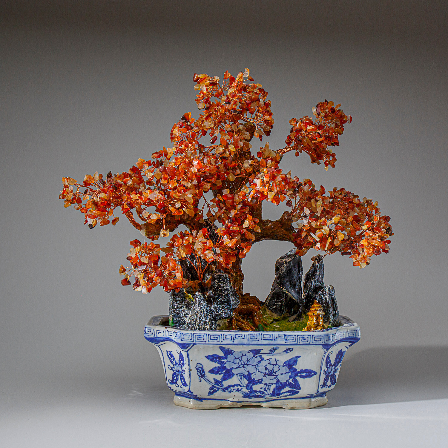 Genuine Carnelian Bonsai Tree in Square Ceramic Pot (15”)