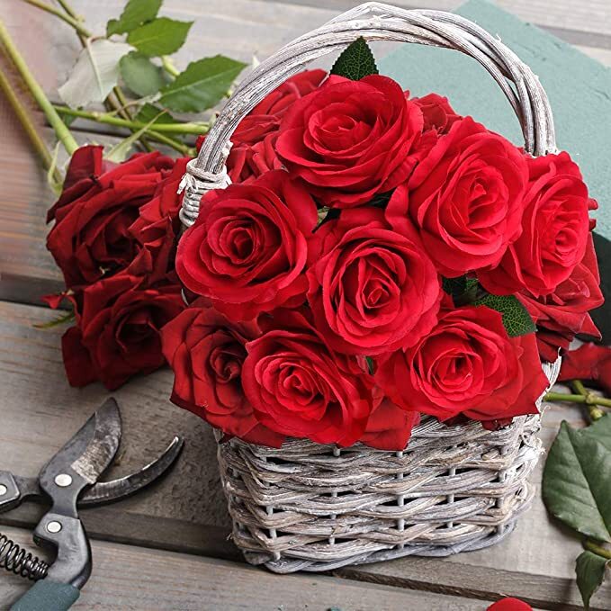 20Pcs Red Silk Roses Artificial Flowers Realistic Bouquet Home Decor valentine