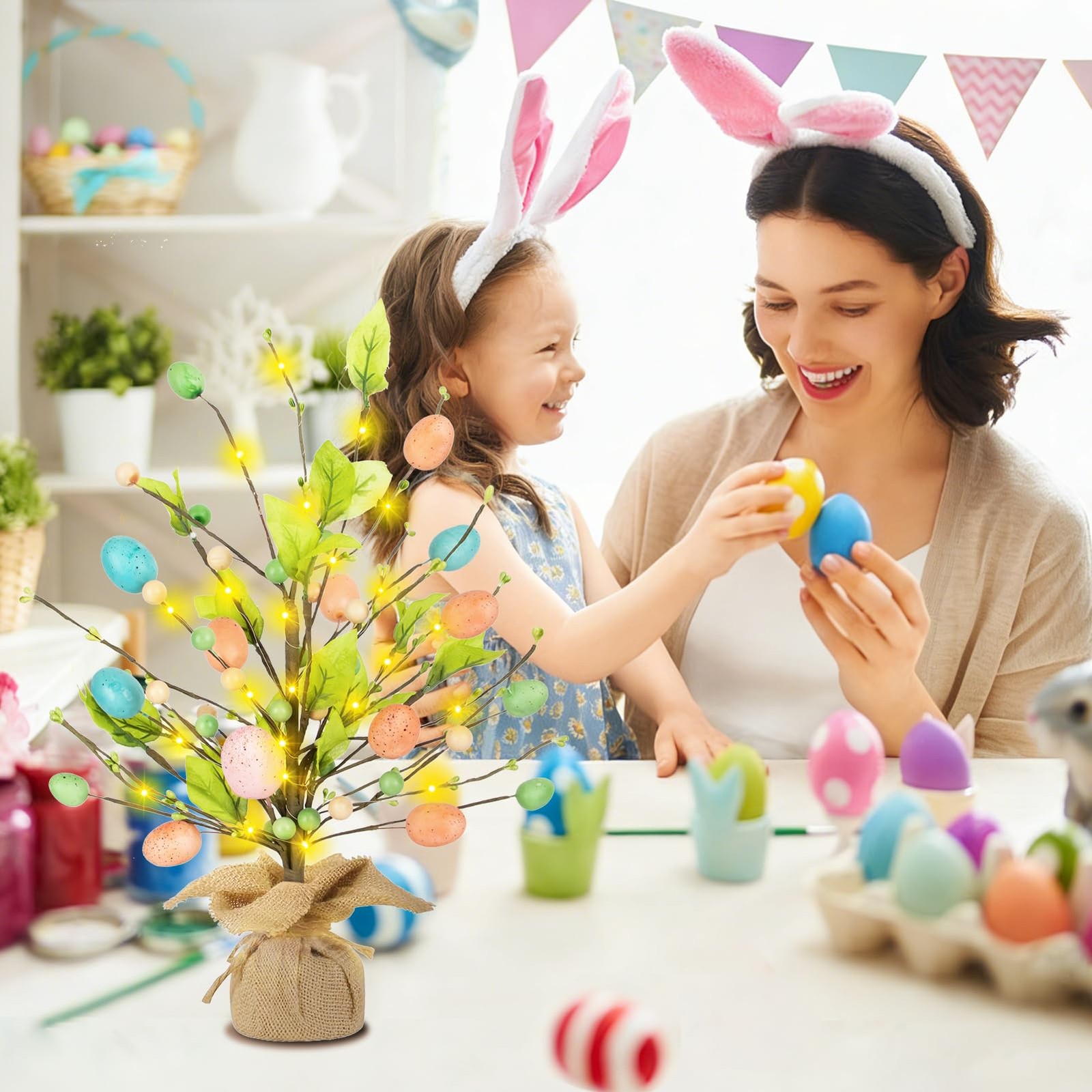 Easter Decorations for Home, 18 Inch Egg Tree with 1ft 6in, Green
