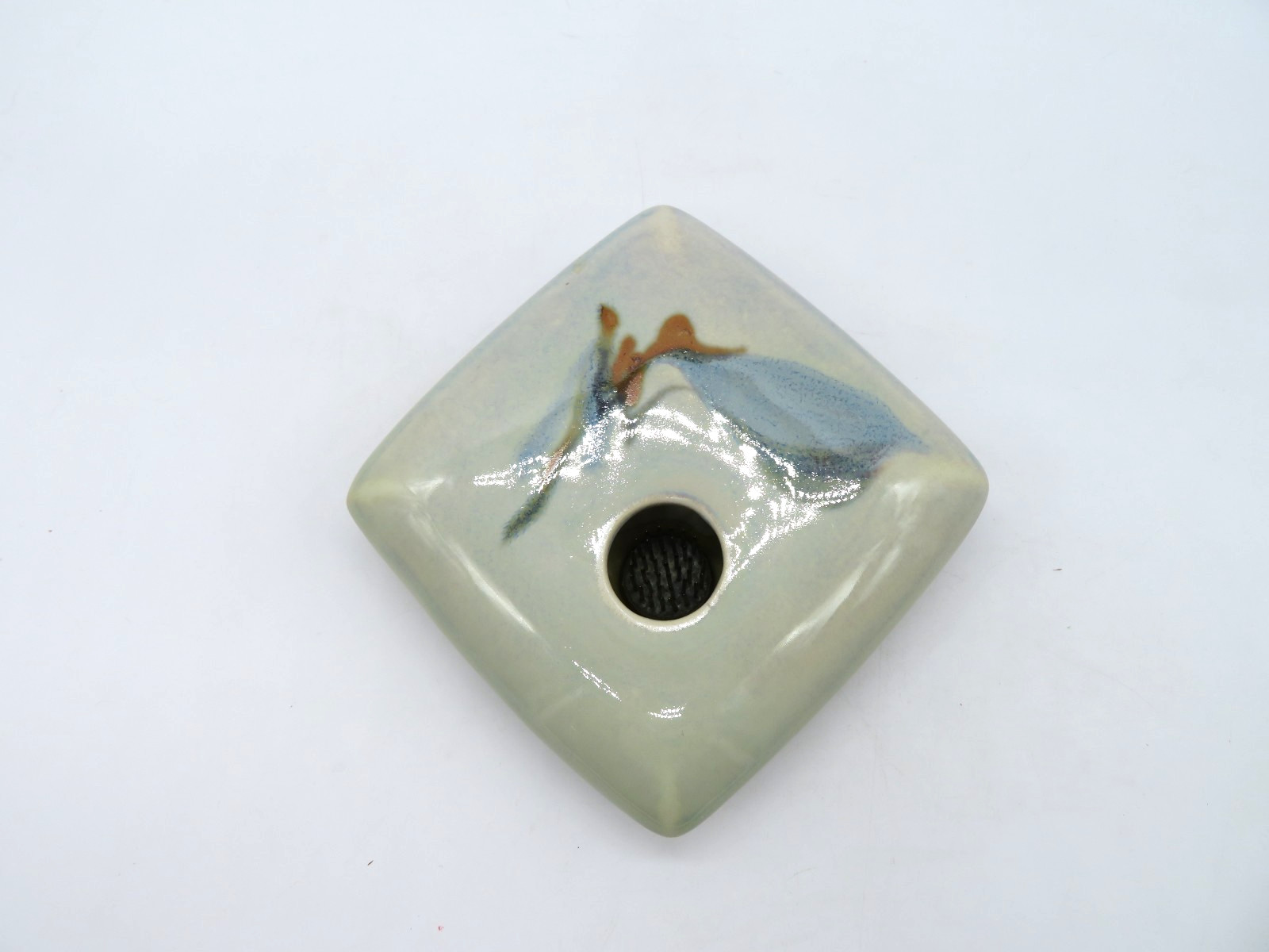 VTG Georgetown Pottery USA Ikebana square Flower Vase with Frog abstract pattern