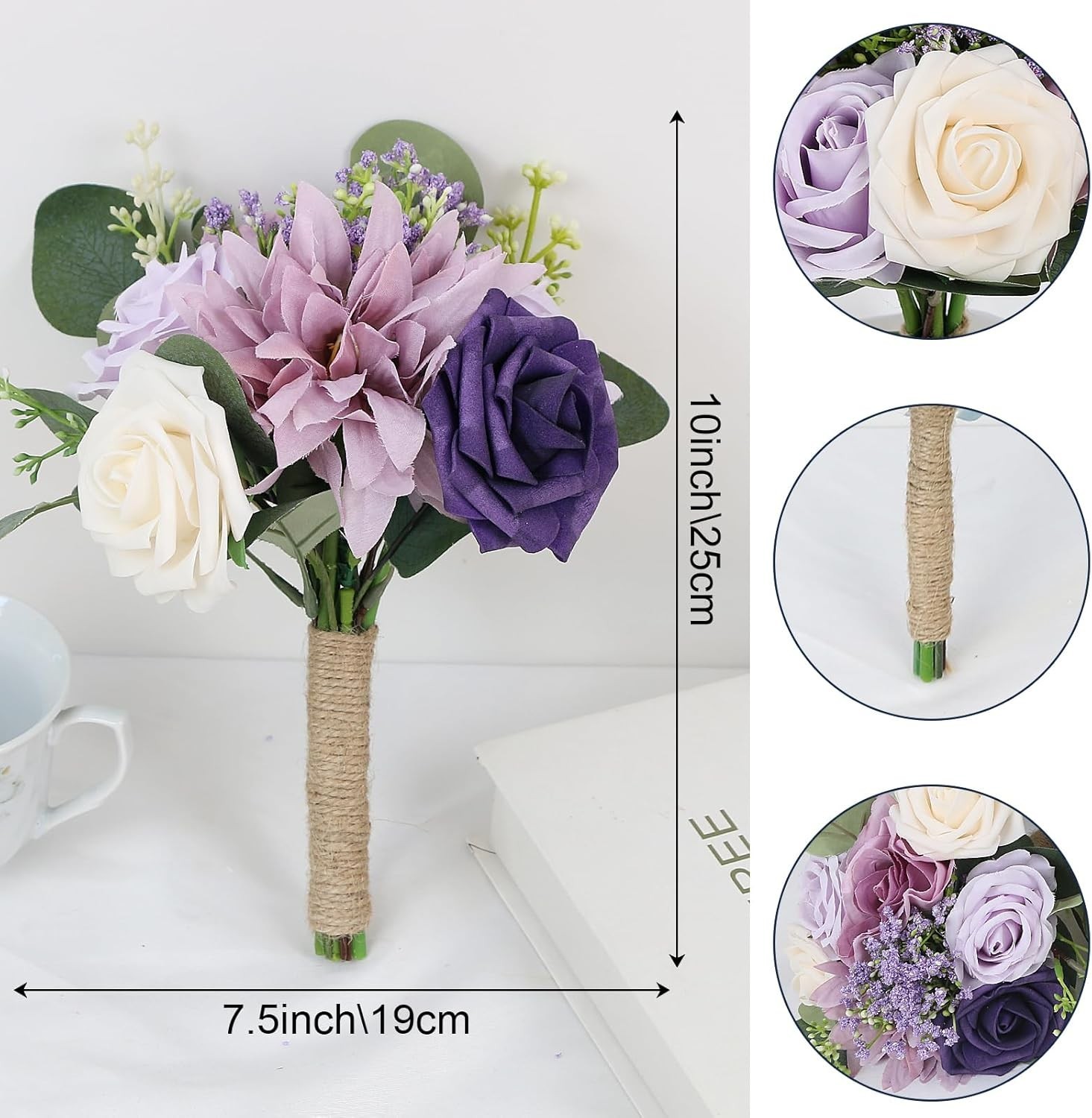 Artificial Bridesmaid Bouquets 6 Pcs – 7 Inch Pre-made Bridesmaids Bouquet Sm…