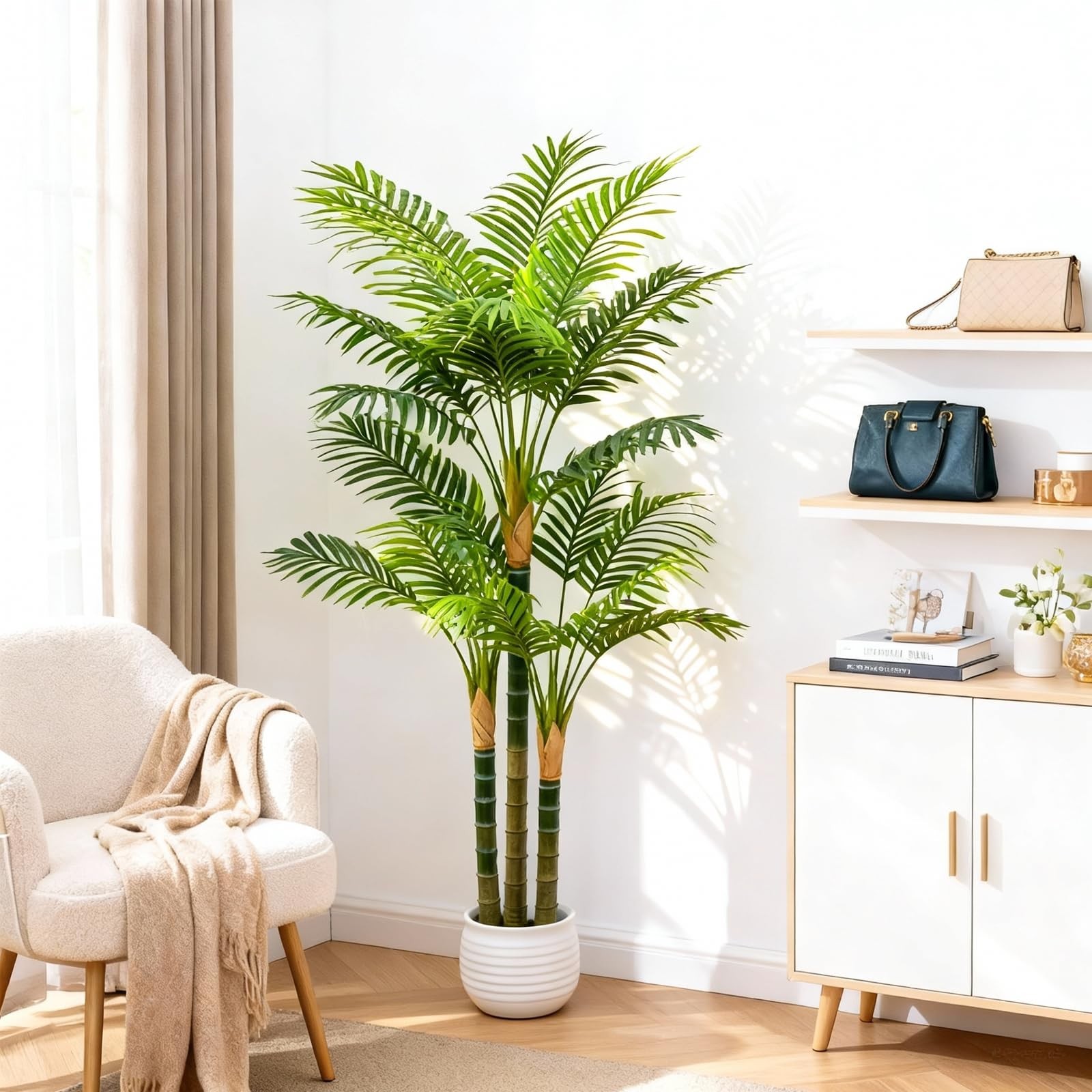Best 6FT Tall Golden Cane Artificial Palm Tree, Large Faux Tree with 3 Textured