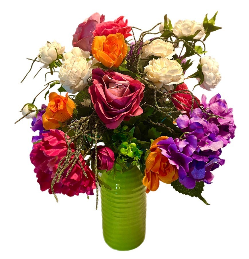 Free Shipping Floral Arrangement Bright Mixed Floral Lime Ceramic Vase Tall 24″