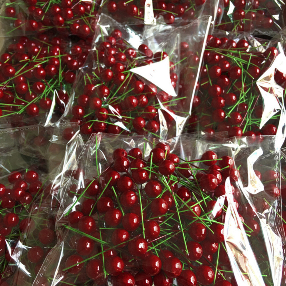 100PCS Simulation Cherry Artificial Lifelike Cherry Decoration Fake Fruit 10MM
