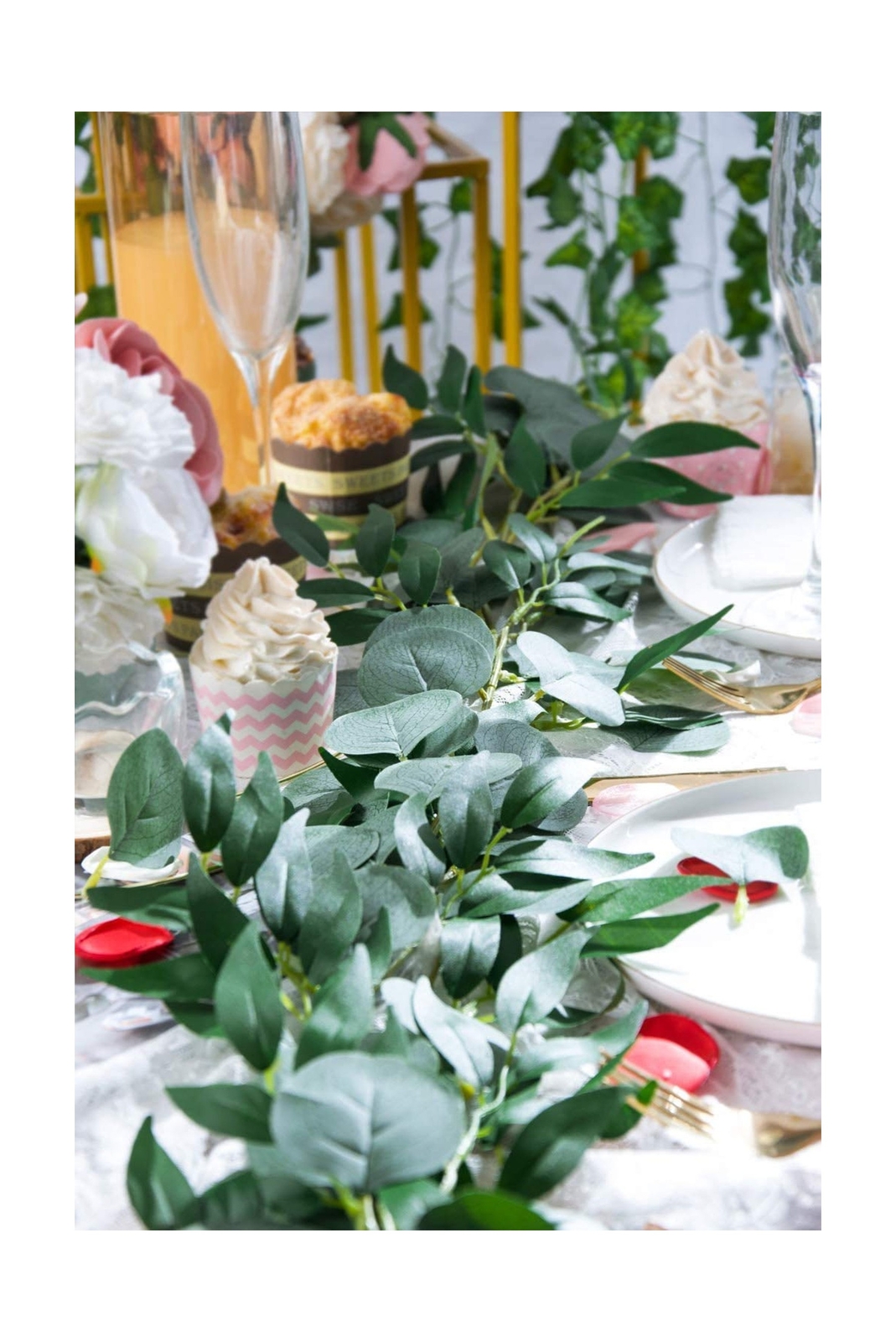 4 Packs 6.5 Feet Artificial Silver Dollar Eucalyptus Leaves Garland with Will…