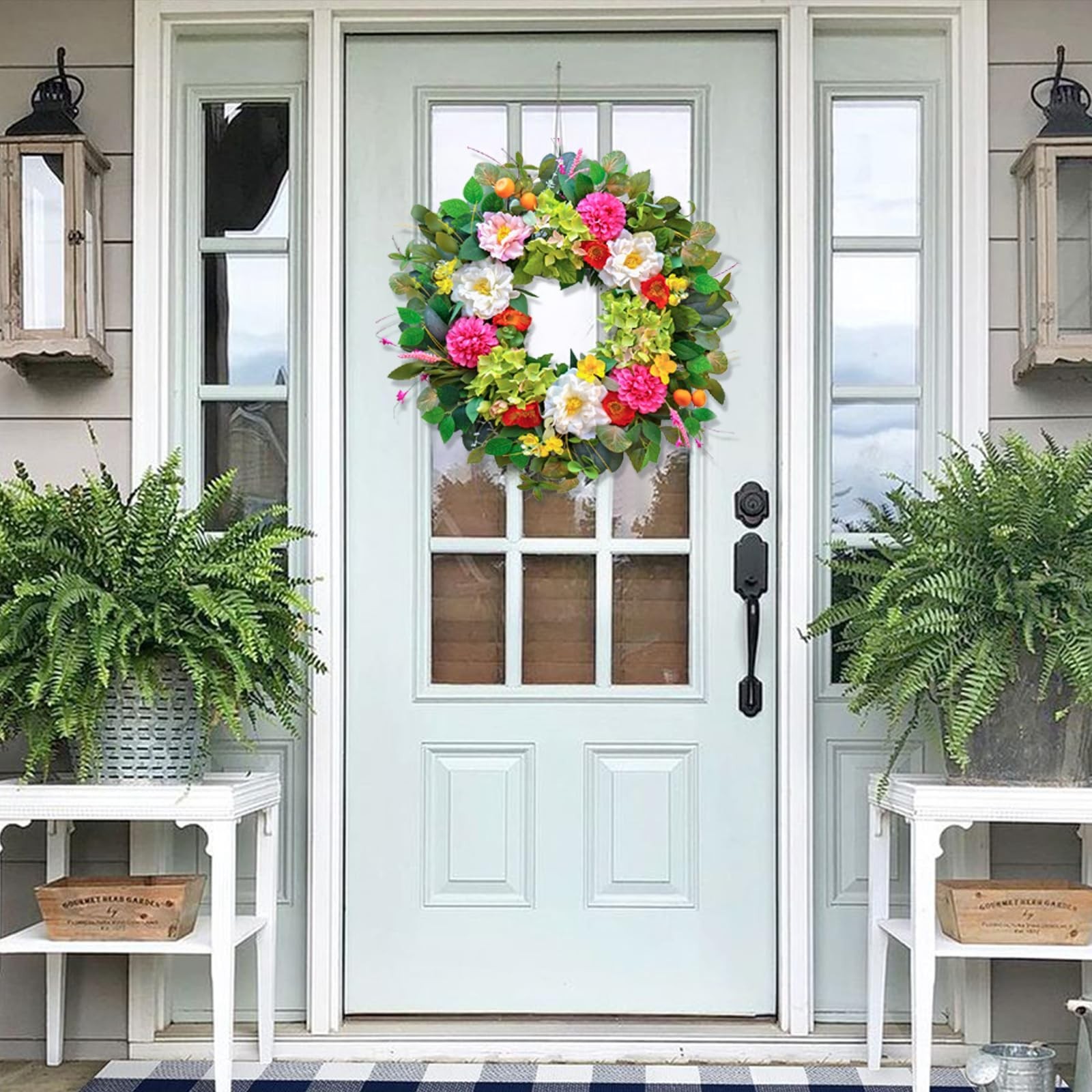 Vibrant 24″ Spring Wreath for Front Door – Peony, Hydrangea & Eucalyptus Decor