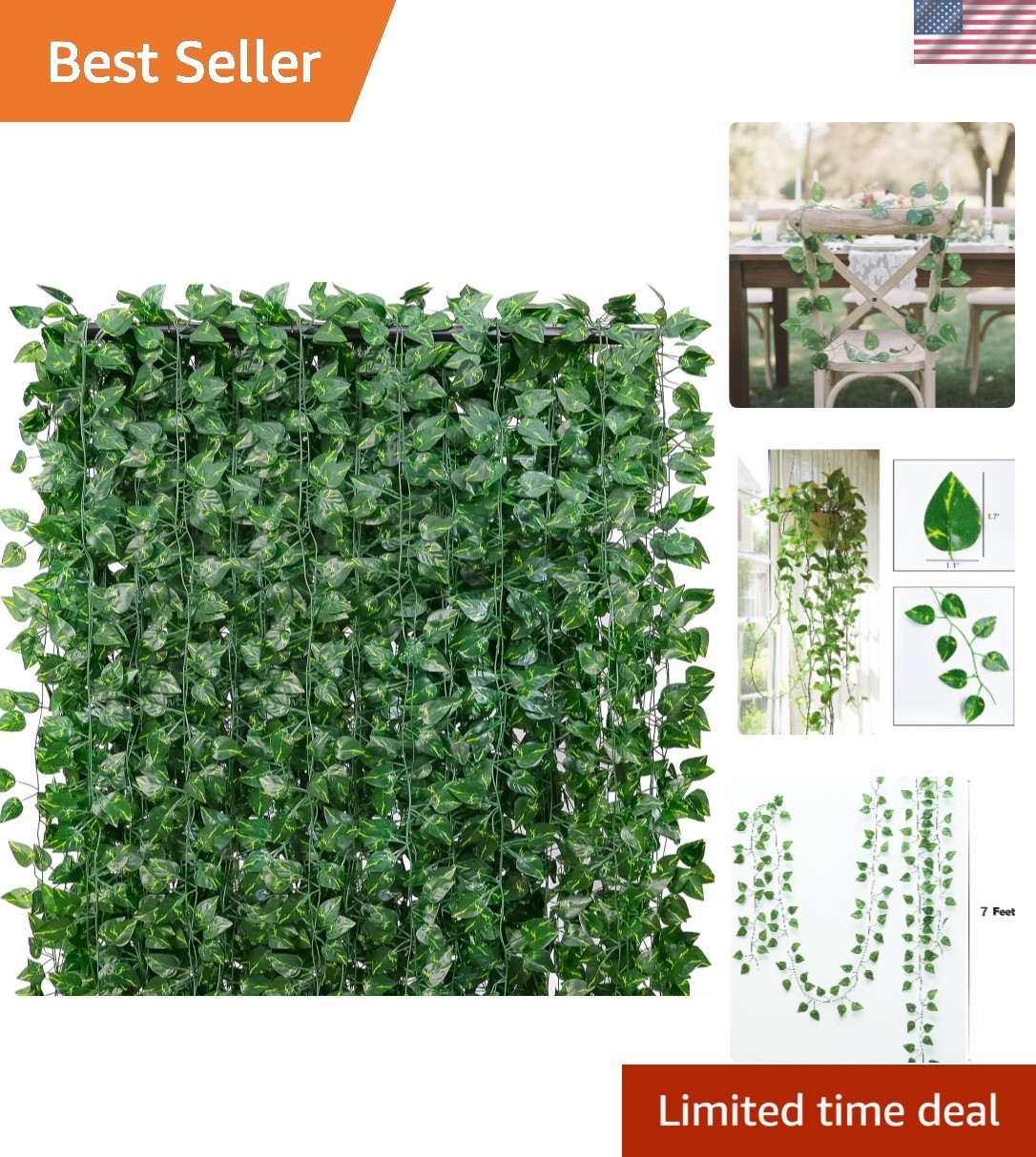 Realistic Ivy Leaf Hanging Garland – 77 Feet for Home and Event Decor, 11 Pack
