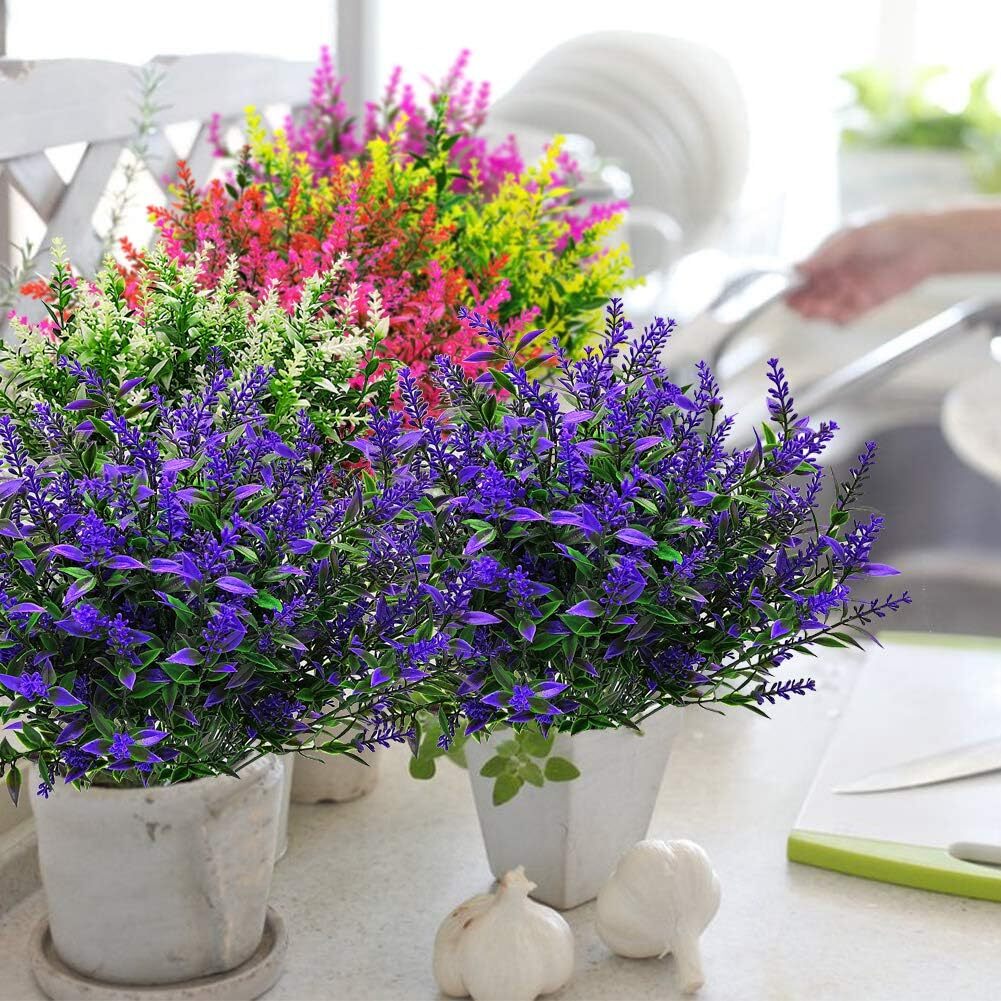 8 Bundles Artificial Flowers UV Resistant Fake Plants Outdoor Home Garden Decor