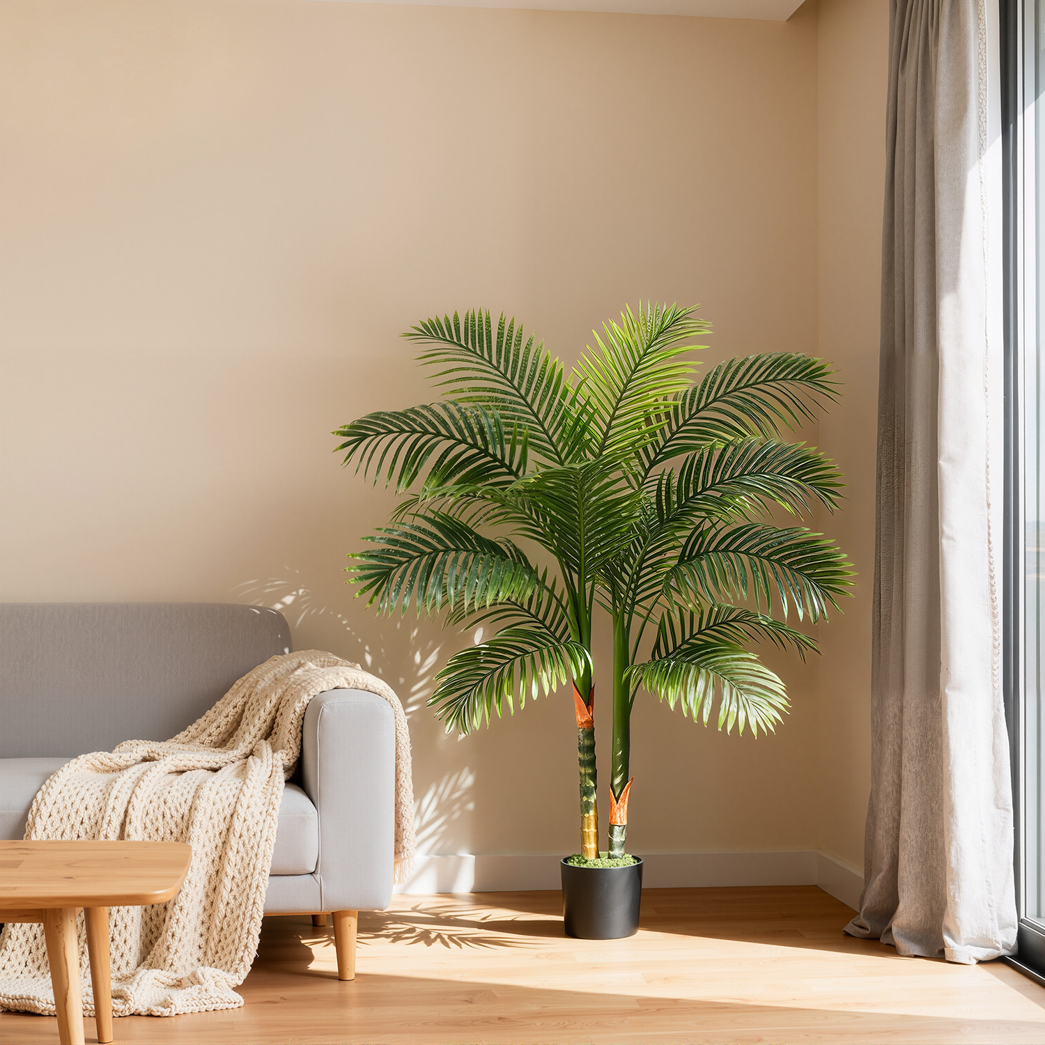 NOVAROOT 6FT Double Trunk Golden Cane Artificial Palm Tree Home Decor