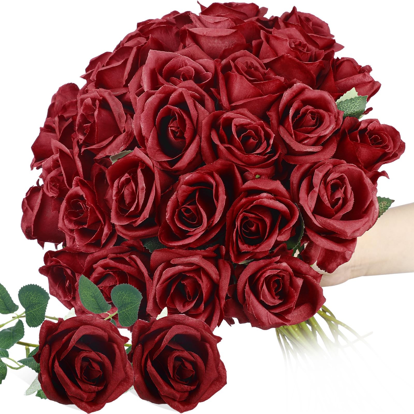 30 Pcs Rose Artificial Flowers in Bulk Lifelike Long Stem Silk Roses Bouquets…