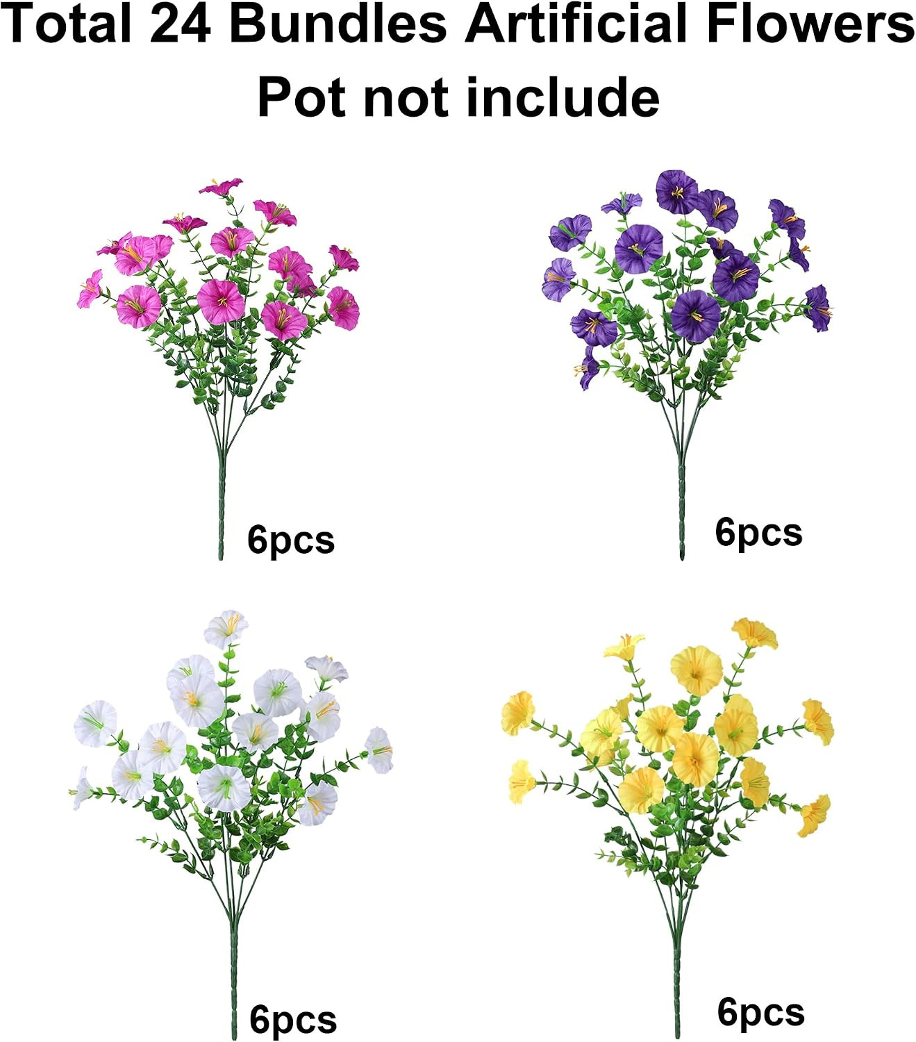 24 Bundles Artificial Flowers for Outdoors Faux Plants Summer Outdoor Decoration