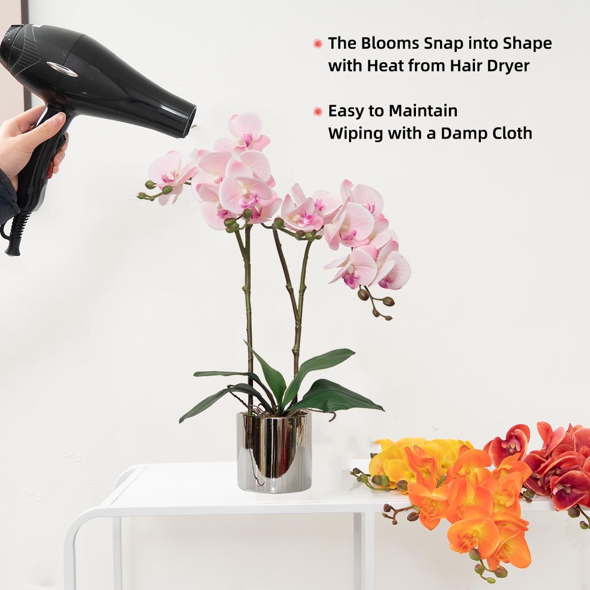 Artificial Orchid Flower Plant Real Touch Faux Orchids in Ceramic Vase Pink 1…