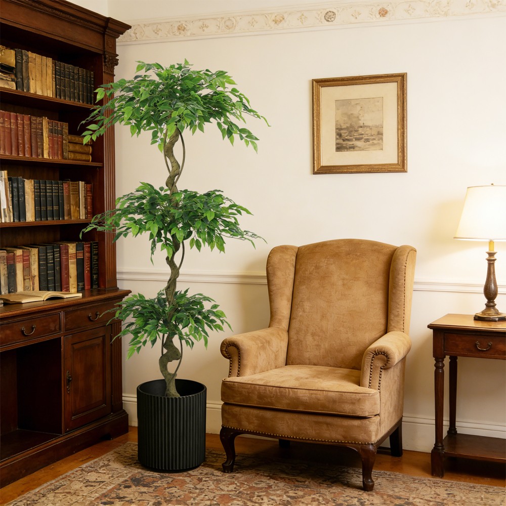 6FT Artificial Ficus Tree Lifelike Faux Banyan Tree Pot Home Office Patio Decor
