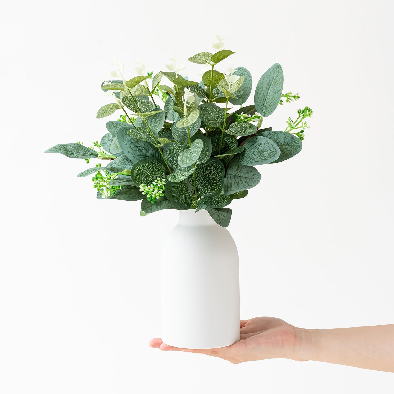 Artificial Eucalyptus Stems in Ceramic Vase, Fake Plants for Home Decor, Faux…
