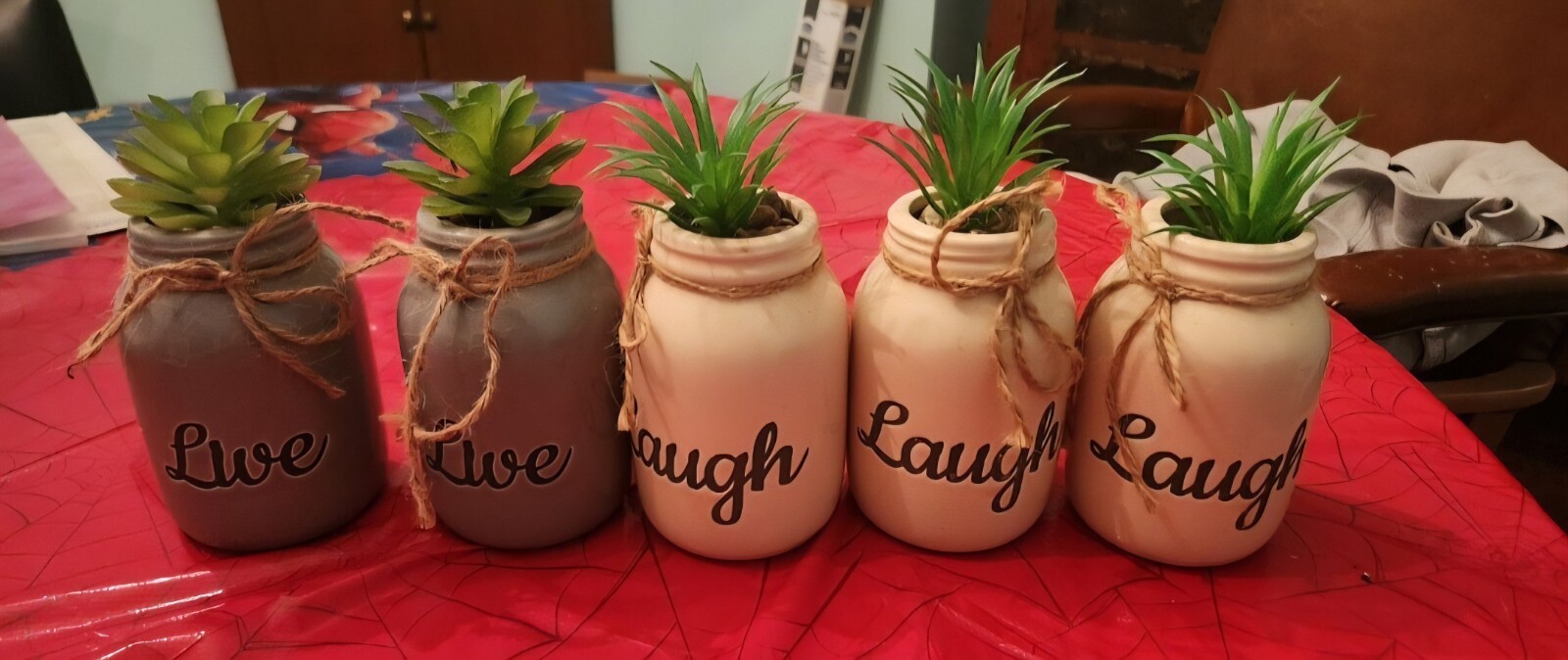 5 Pc Faux Plant “Live And Laugh” Set