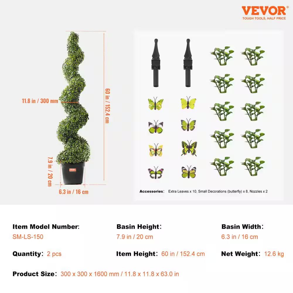Artificial Boxwood Topiary Tree, 60 In. Tall (2-Pieces), Spiral Faux Topiary Tre