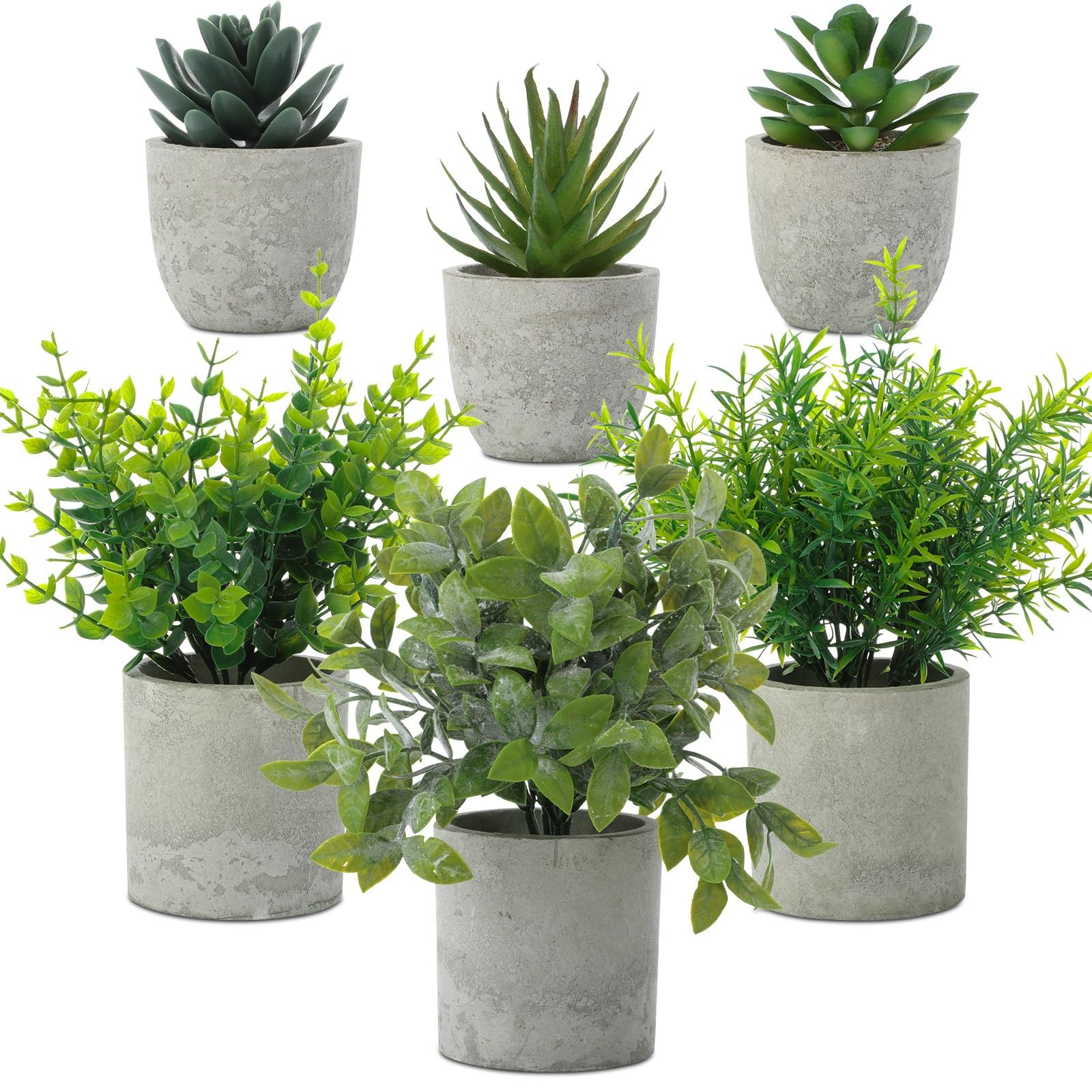 6-Pack Small Fake Plants Eucalyptus Rosemary Succulents for Home Decor