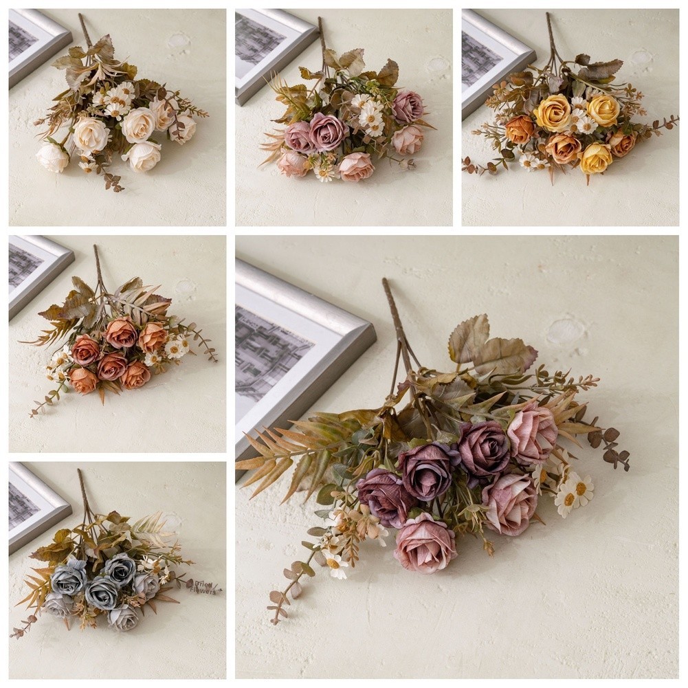 6 Stems Artificial Rose Bouquet for Wedding Centerpieces and Home Decoration