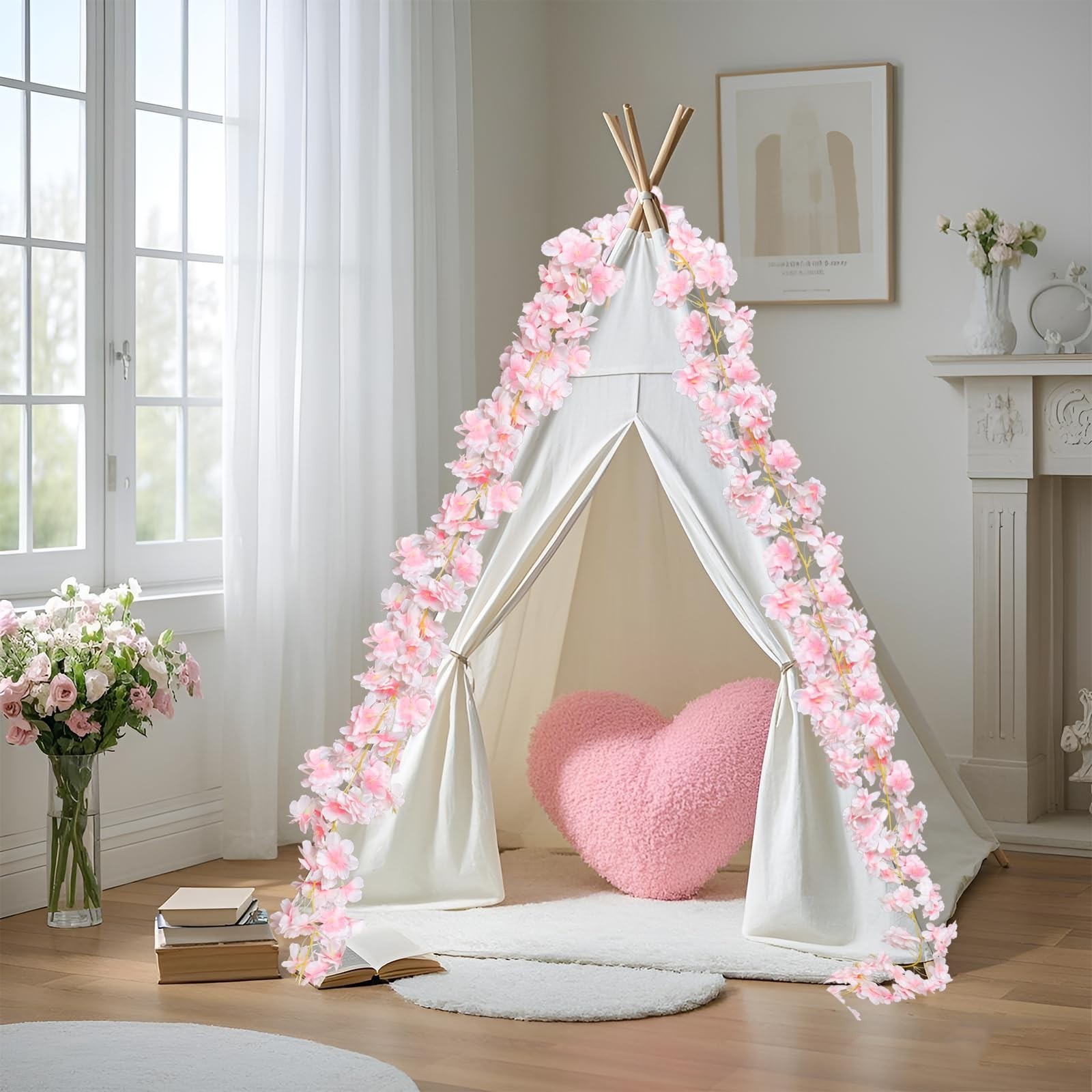 4pcs 23.6ft Pink Artificial Cherry Blossom Garland – Silk Vines for Wedding, Par