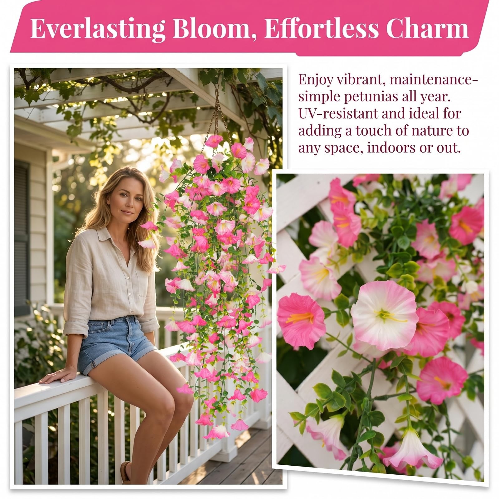 Outdoor Hanging Flowers Artificial Plants, 4PCS Fake Hanging Flowers UV Resis…