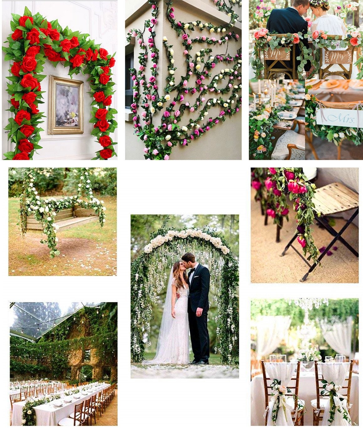 4 Pack 78ft Artificial Rose Vines with Green Leaves Fake Flowers Plants Hangi…