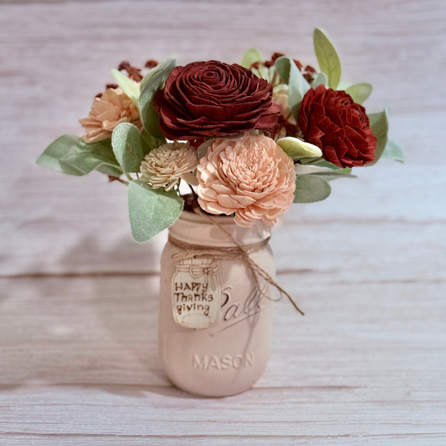 Sola Wood Rustic Floral Arrangement 16oz Mason Jar Personalised Custom Home Gift
