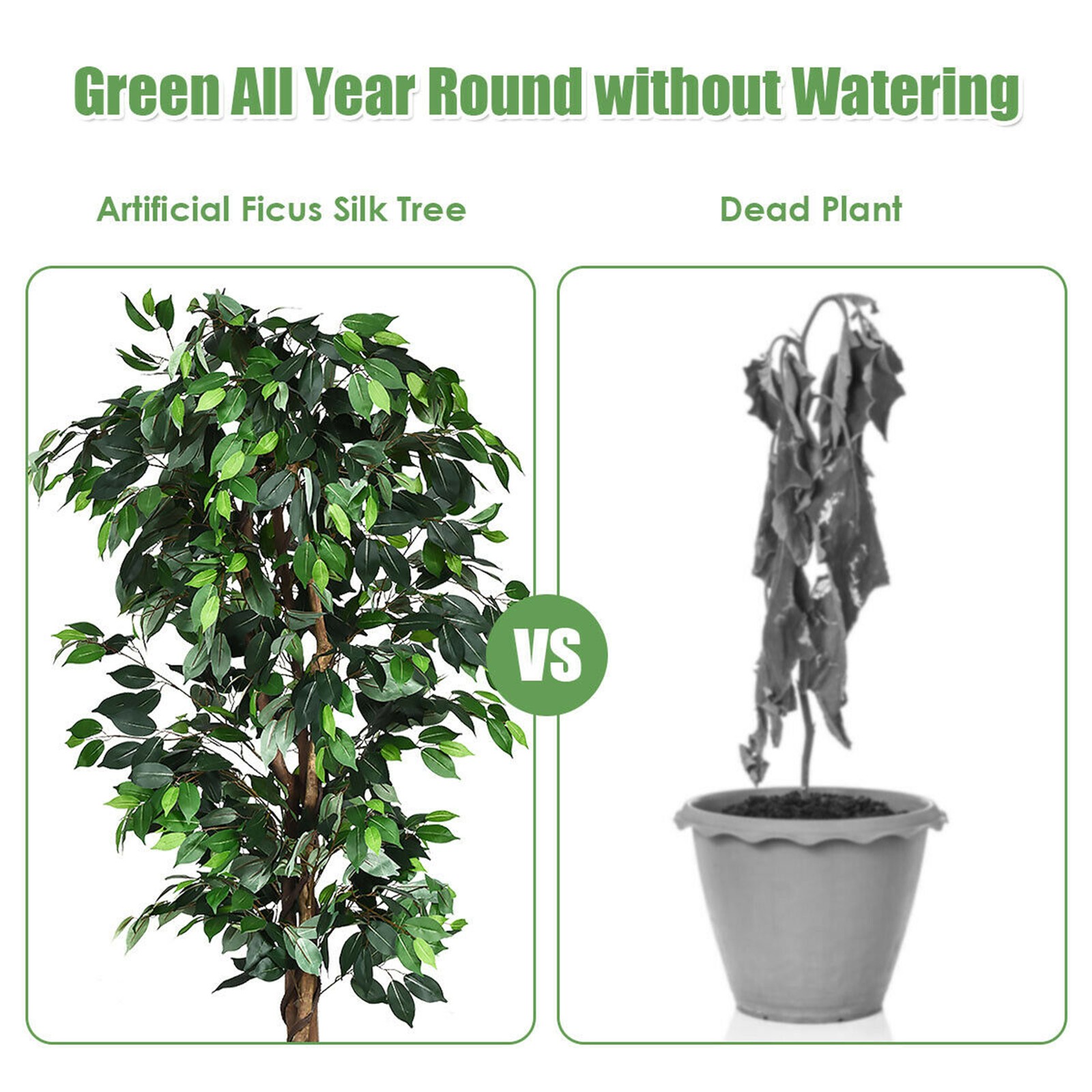 6Ft Artificial Ficus Tree Fake Greenery Plant Home Office Decoration