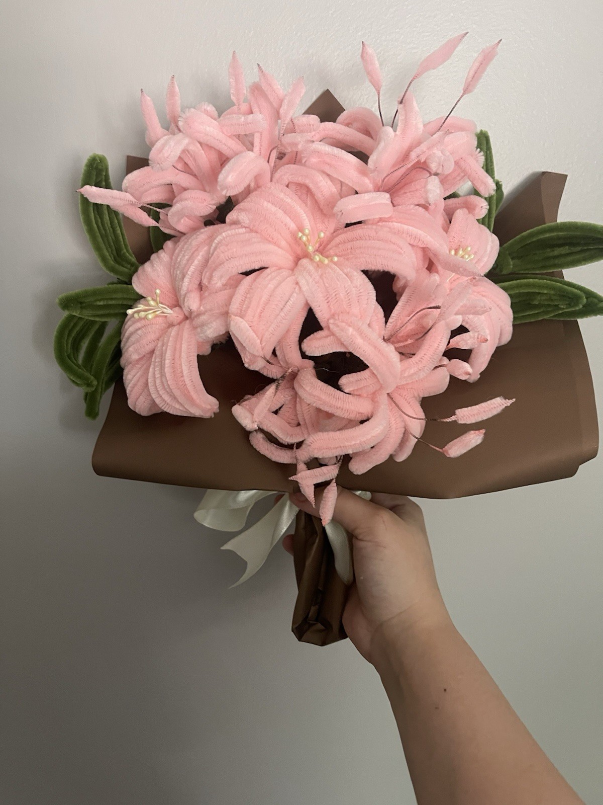Artificial Burgundy & Green Floral Flower Bouquet-pipe cleaner flowers