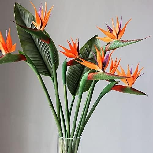 3 PCS 32 Inch Orange Red Large Bird of Paradise Permanent Artificial Flower, …
