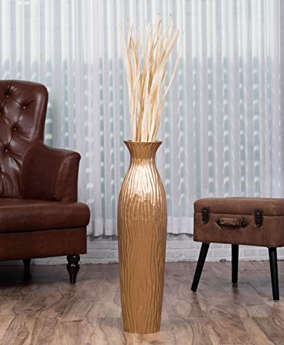 Large Home Decor Floor Vase – Wooden 26 inch Tall Farmhouse 26 inches Gold