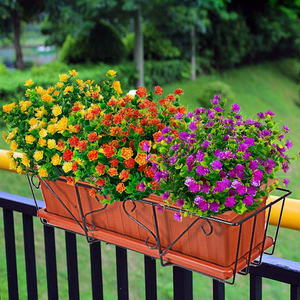 8 Bundles Outdoor Artificial Fake Flowers No Fade UV Resistant Faux Plastic P…