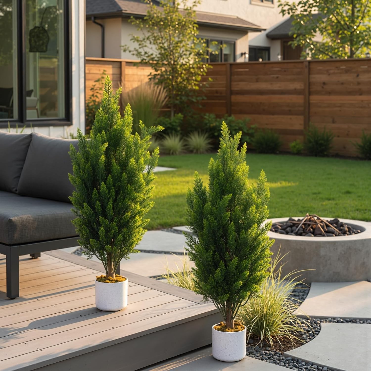 Set of 2 Artificial Boxwood Cedars, 90 cm Artificial Pine Shrubs in Pot with