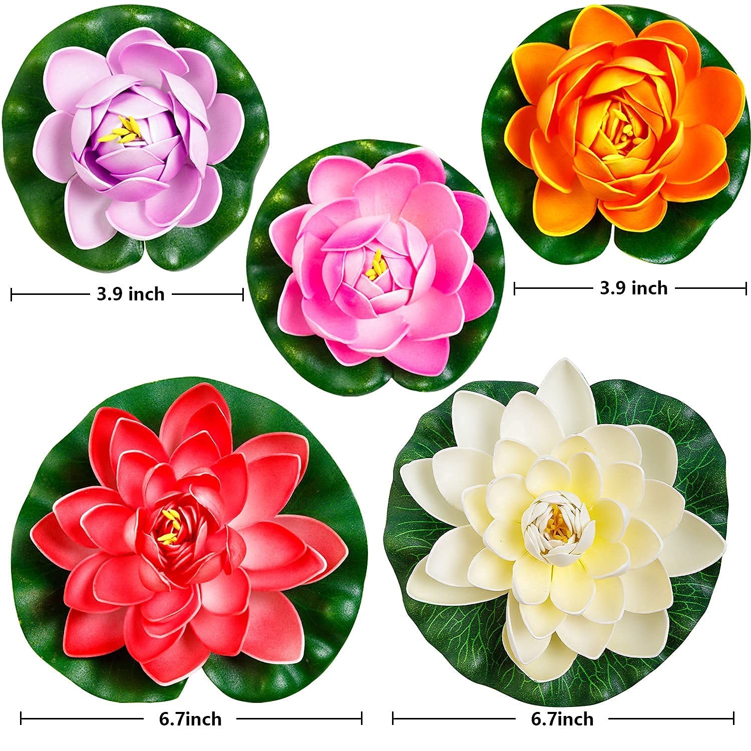Artificial Lily Pads for Pond, 11in & 6in Artificial Flowers Floating Foam Lotus