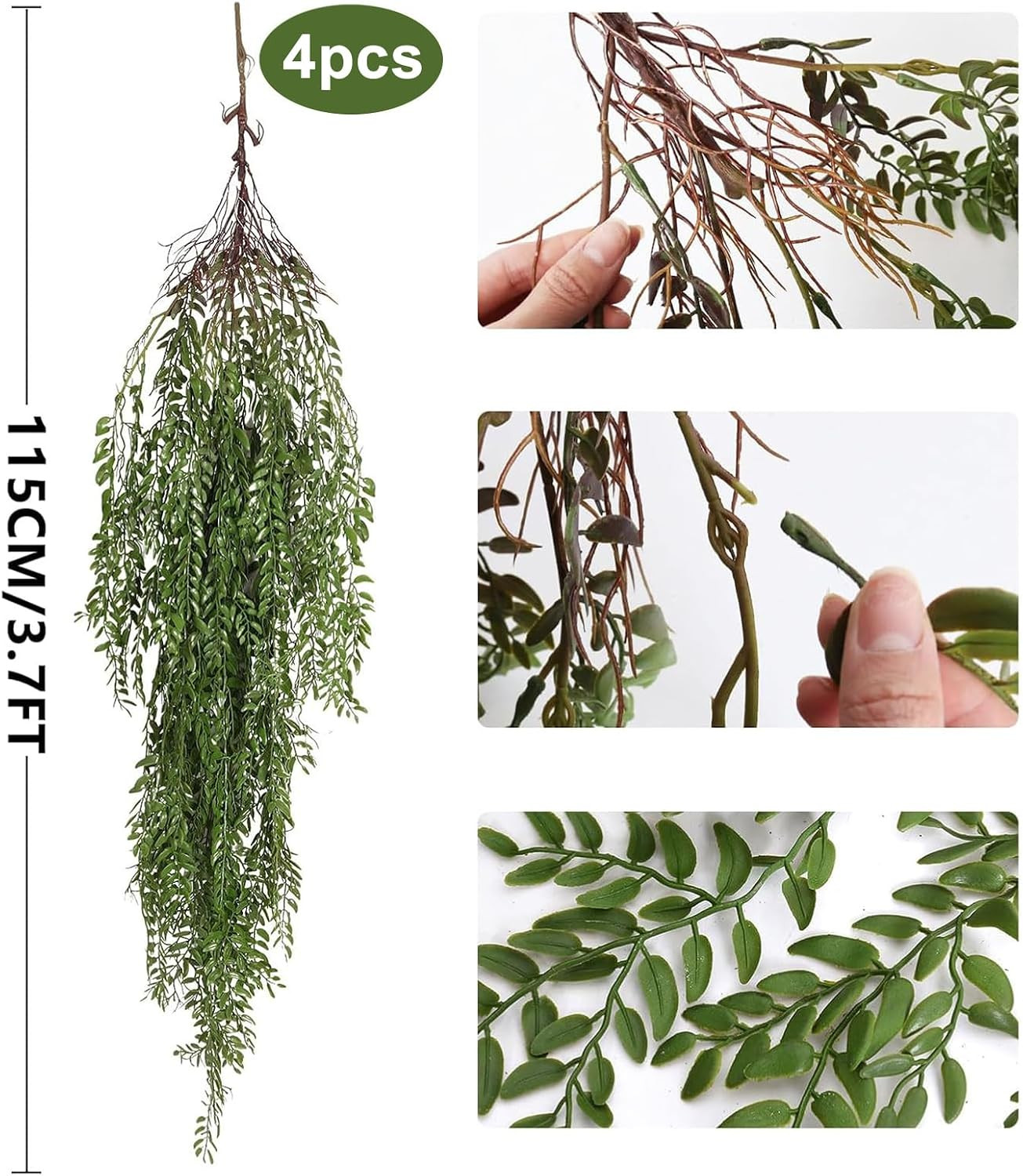 Artificial Hanging Plants 4Pcs 3.7Ft Faux Ferns Ivy Willow Vine Leaves Fake Drap