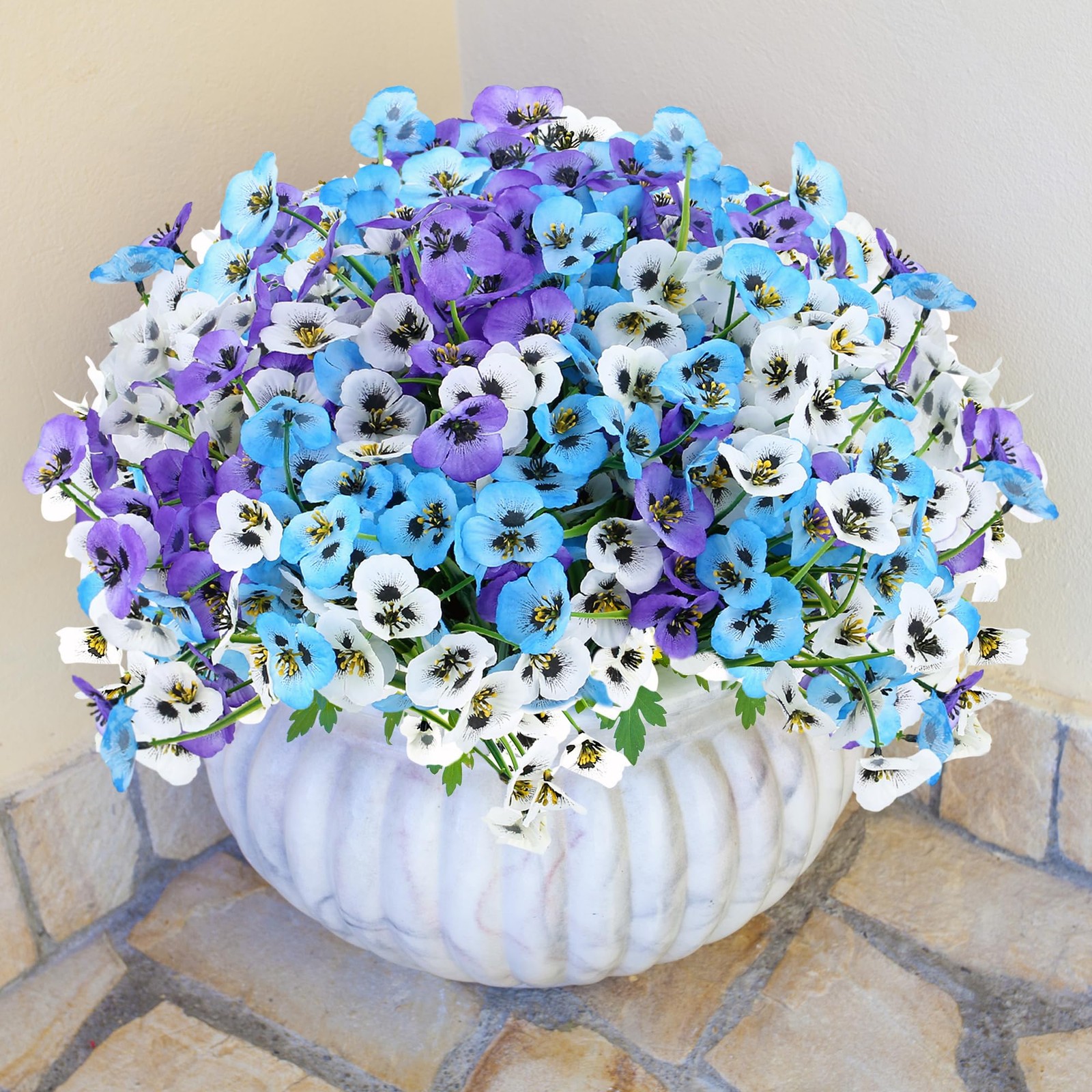 12 Bundles Lifelike Artificial Pansy Flowers, UV Resistant No Fade Silk Fake …