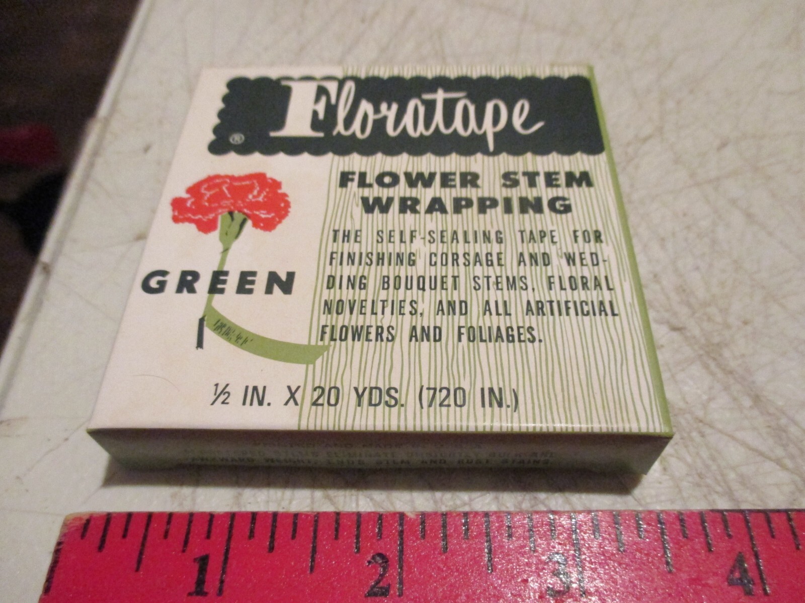 Vintage Floratape Flower Stem Wrapping, NOS, Green, 1/2×20 Yds, American Can Co.