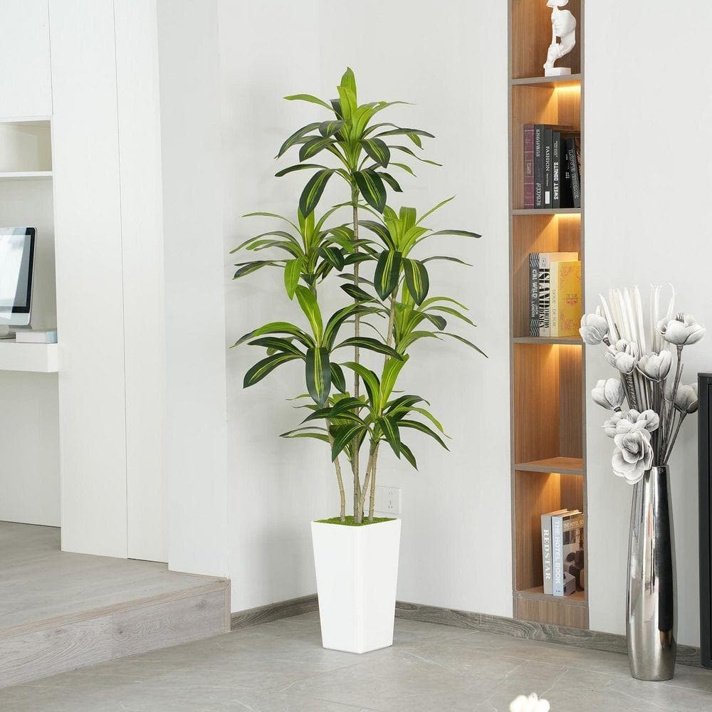 72.00 In. Artificial Dracaena Tree in Pot Indoor Outdoor Realistic Silk Green Pl