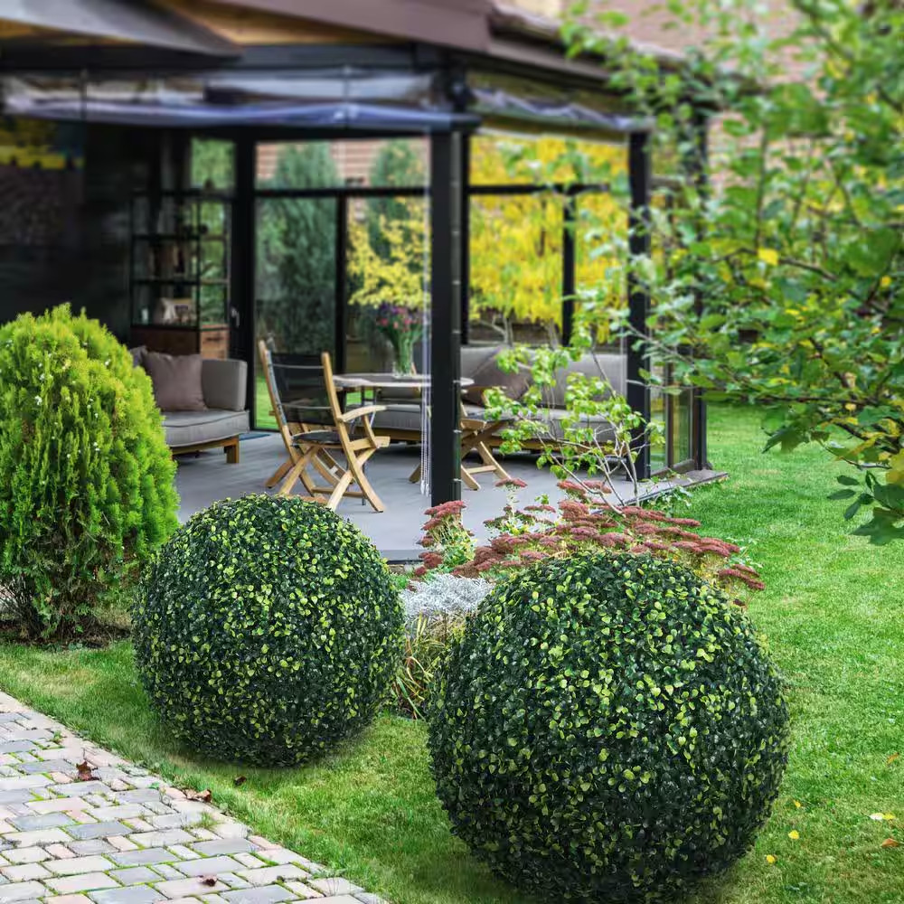 20 In. 2 Piece Artificial Boxwood Tree Ball UV Proof Faux Topiary Ball Lifelike