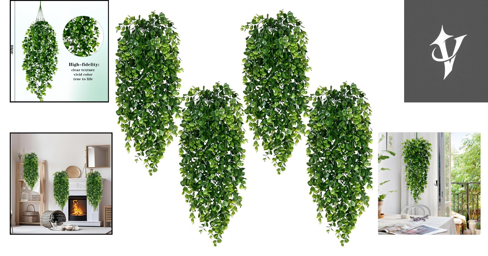 4Pcs UV Resistant Faux Hanging Plants – Elegant Eucalyptus Vines for Home Decor