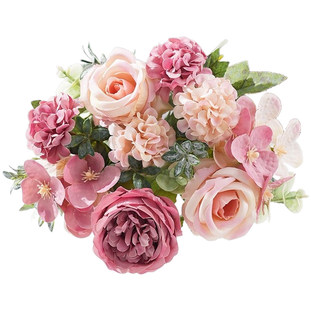 Artificial Silk Bouquet Roses Peonies Hydrangeas White Pink Mauve Purple