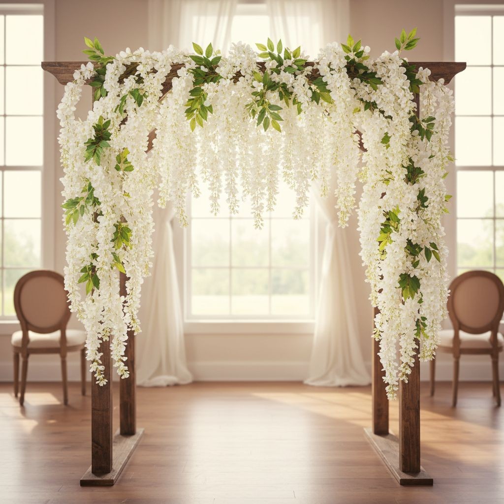 White Wisteria Stem 43 Inch Artificial Hanging Flowers Silk Wisteria Spray Flora