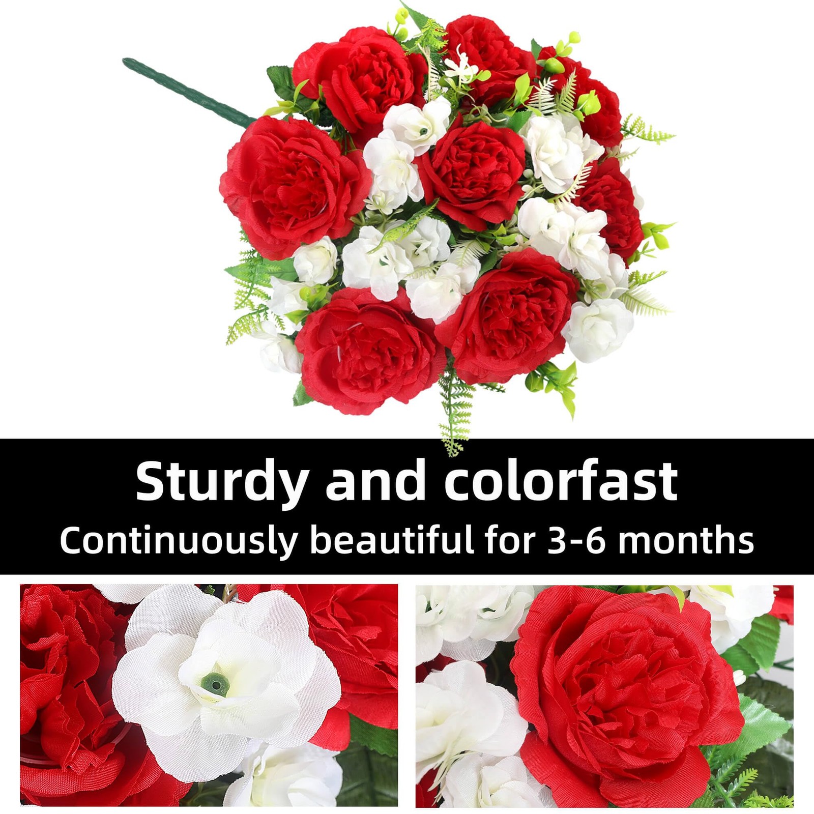 Artificial Cemetery Flowers with Vase – Set of 2 Peony Bouquets & Memorial Va…
