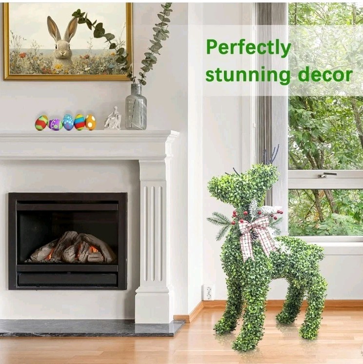 Artificial Deer Topiary 33 Inch UV Resistant Faux Boxwood