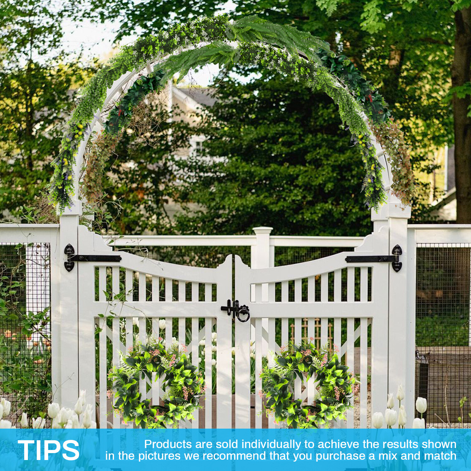 Patio Artificial Hanging Garland Faux Ivy Leaves Plants Vines, Green With White