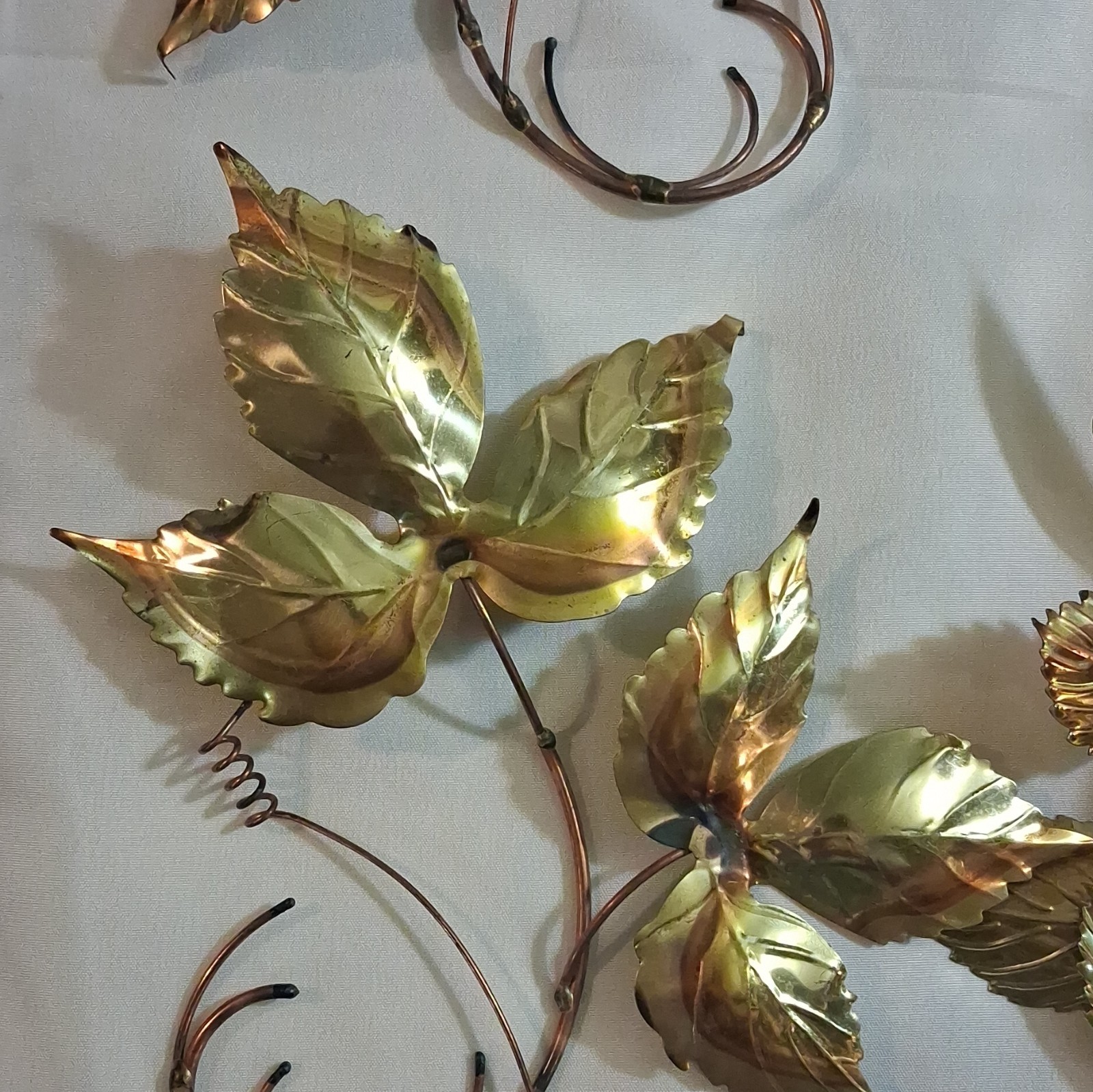 Vintage Brass And Copper Leaf Wall Sculptures. Mid Century Modern Decor