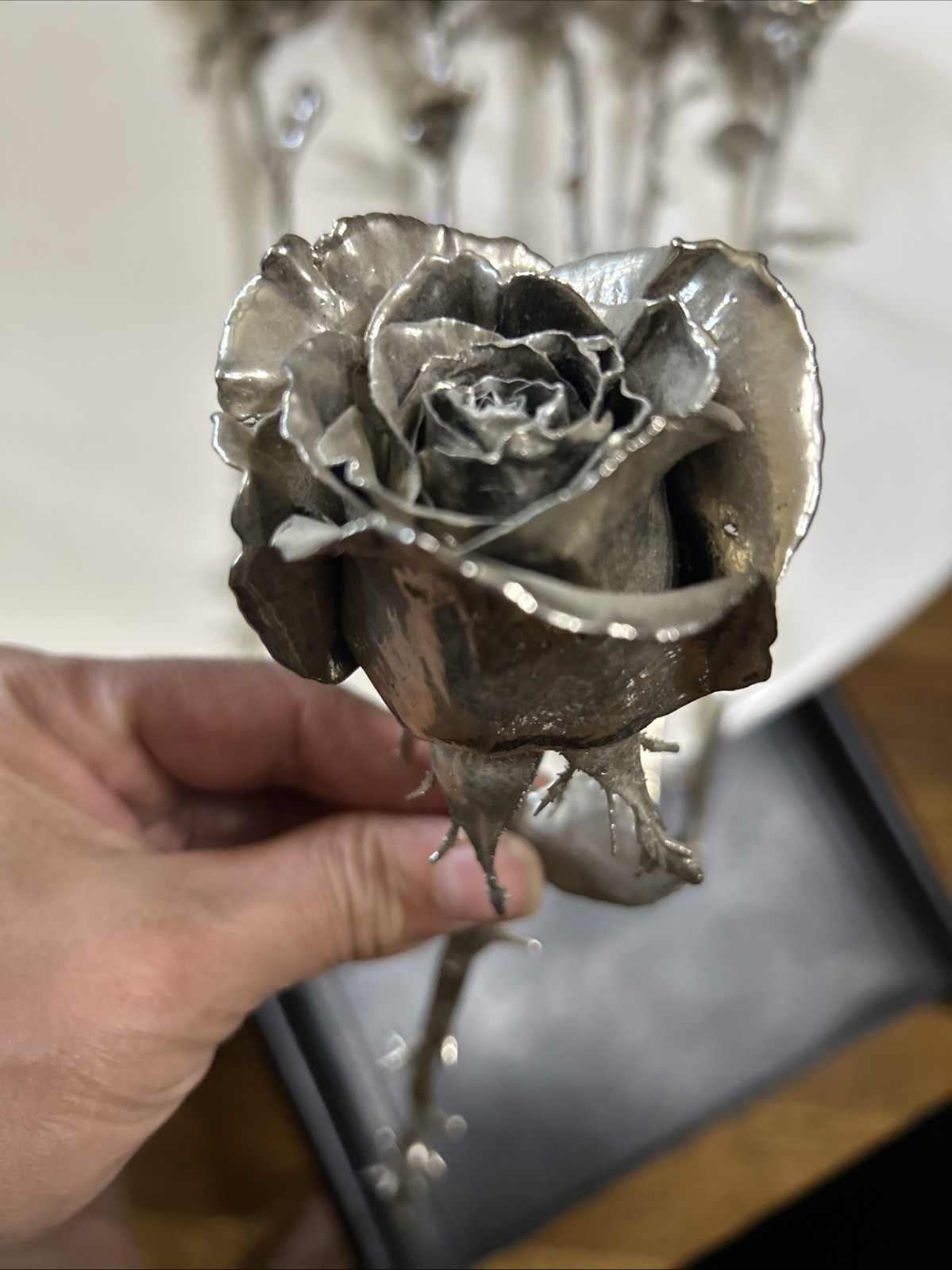 Set of six 6 Real Rose Dipped In Silver 18 inches long Triple dipped