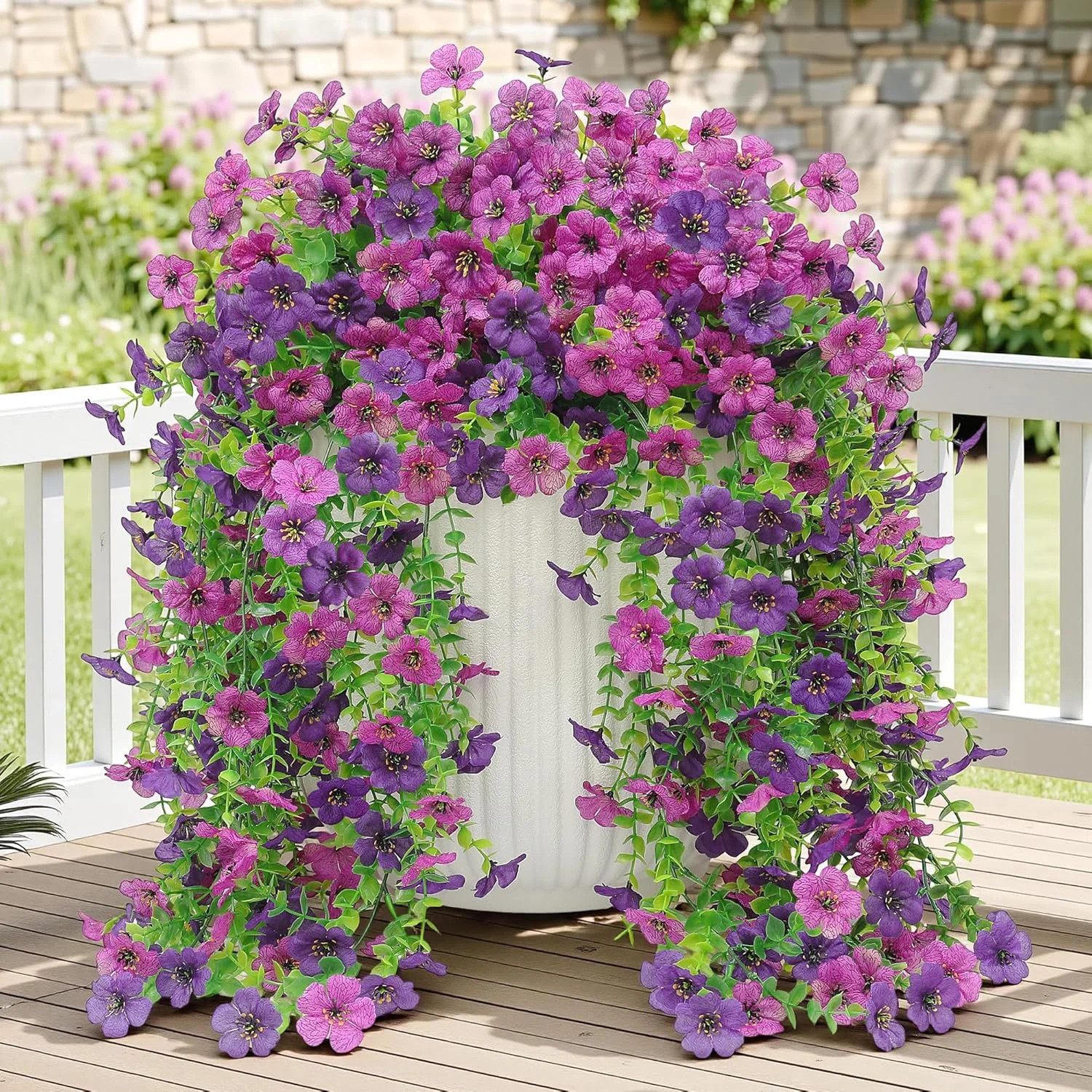 Artificial Hanging Fake Flowers Plants Spring Summer Decoration for Outdoor, 4PC