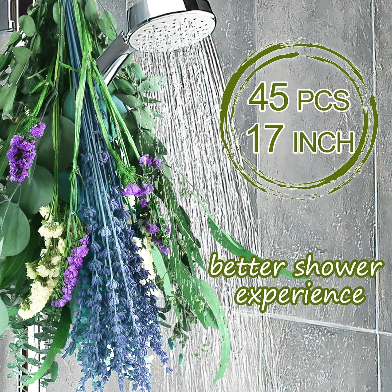 45PCS Mix Eucalyptus Stems & Lavender Flowers Bundles for Shower, 17” Natural R